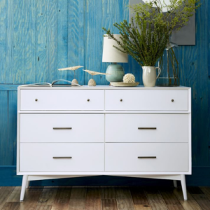 Mid-Century 6-Drawer Dresser – White