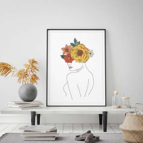 Minimalist Modern Woman Line Art Flower Head Art Print - Minimalist Modern Woman Line Art, Flower Head Art Print