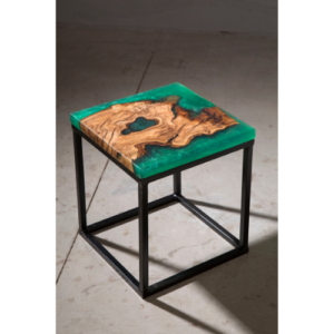 Artisanal Resin Side Table – Green river