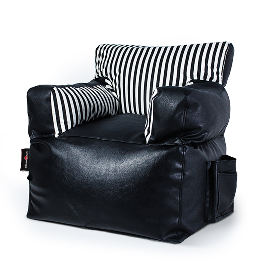 6223008411164 - Royal Leather Beanbag Chair 90 x 90 by Bean2go - Black Stripes